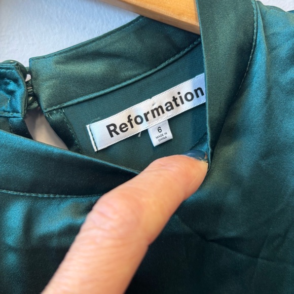 NWT Reformation Julius Midi Silk Dress size 6 Forest Green Silk - Picture 5 of 15